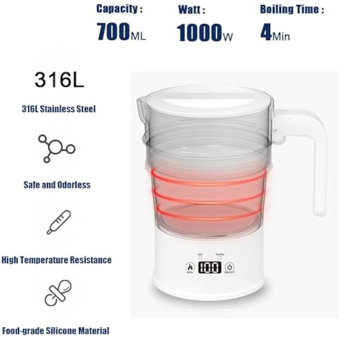 RHD 07L Foldable Electric Kettle Portable Camping Kettle With RealTime Temperature Display Collapsible Travel Kettle Outdoor Camping Silicone Kettle Fast Heating - Image 4