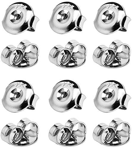 DELECOE 6 Pairs 925 Sterling Silver Hypoallergenic Earring Backs Replacements 18K White Gold Plated Secure Push Earring Backs for Studs 5mm