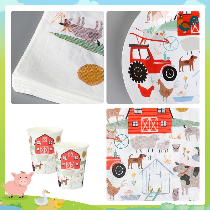 FoldTier 100 Pcs Farm Animal Theme Party Plates Set, Including 25 Pack 9 Inch and 7 Inch Farm Paper Plates, 25 Disposable Napkins and 25 Paper Cups, Fit for Birthday Decorations, Baby Showers - Image 3