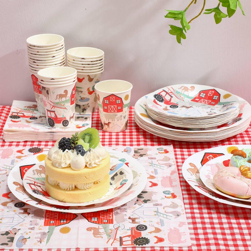FoldTier 100 Pcs Farm Animal Theme Party Plates Set, Including 25 Pack 9 Inch and 7 Inch Farm Paper Plates, 25 Disposable Napkins and 25 Paper Cups, Fit for Birthday Decorations, Baby Showers - Image 4