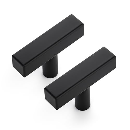 Ravinte Hardware 10 Pack 2 Inch Matte Black Cabinet Handles, Square Kitchen Hardware for Cabinets & Drawers, Stainless Steel Pulls with Single Hole Knobs - Image 1