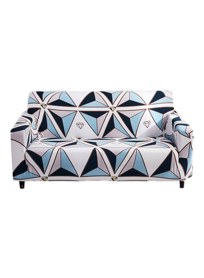 NIBEMINENT Printed Three Seater Sofa Cover White/Black/Blue - Image 1