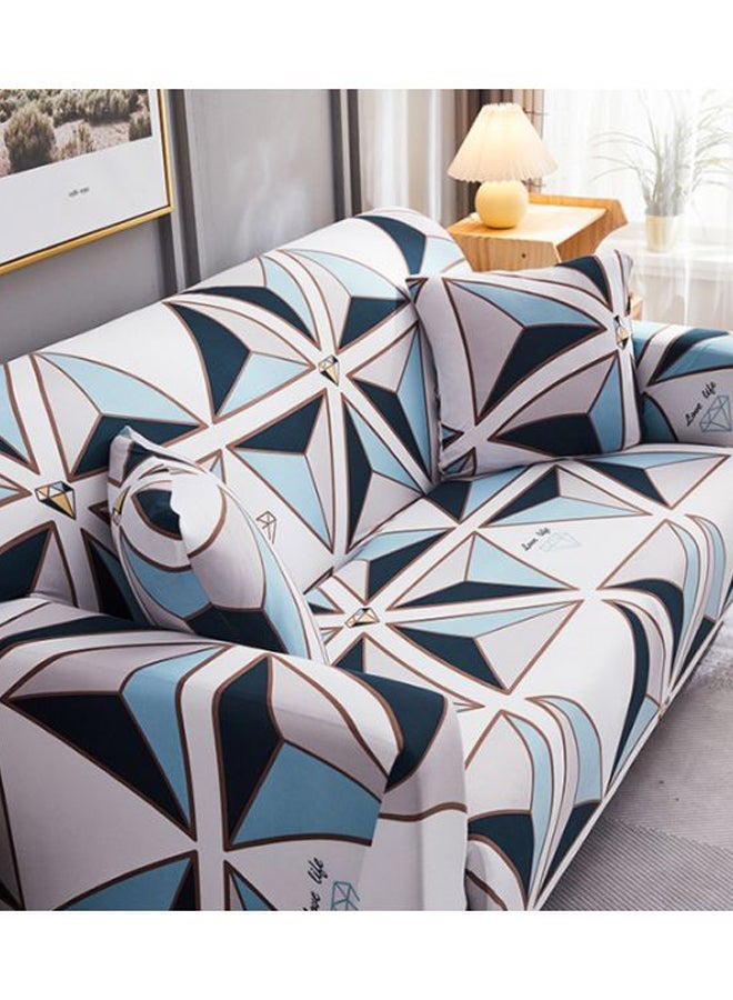 NIBEMINENT Printed Three Seater Sofa Cover White/Black/Blue - Image 3