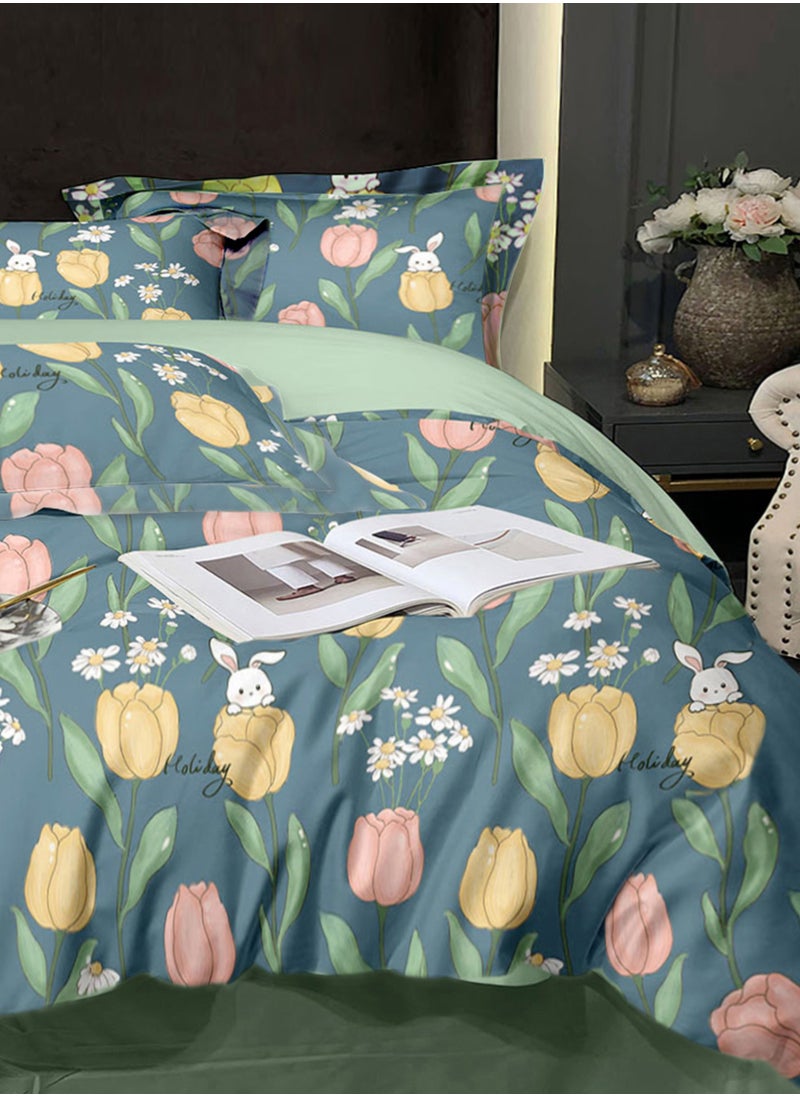 Master Home Textile - Master Home Textile Velvet  Printed Comforter Sets, 4 Pcs Single Size, Fits 120 x 200 cm Single Size Bed, Soft, Warm - Image 1