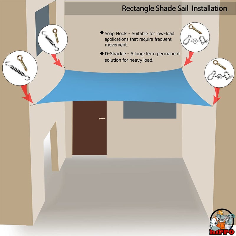 HIPPO Shade Sail Hardware Kit Brass Wall Fasteners SS 304 Turn Buckles SS 304 Snap Hooks Ideal for Rectangle Shade Sail HW Kit with Snap Hook - Image 5
