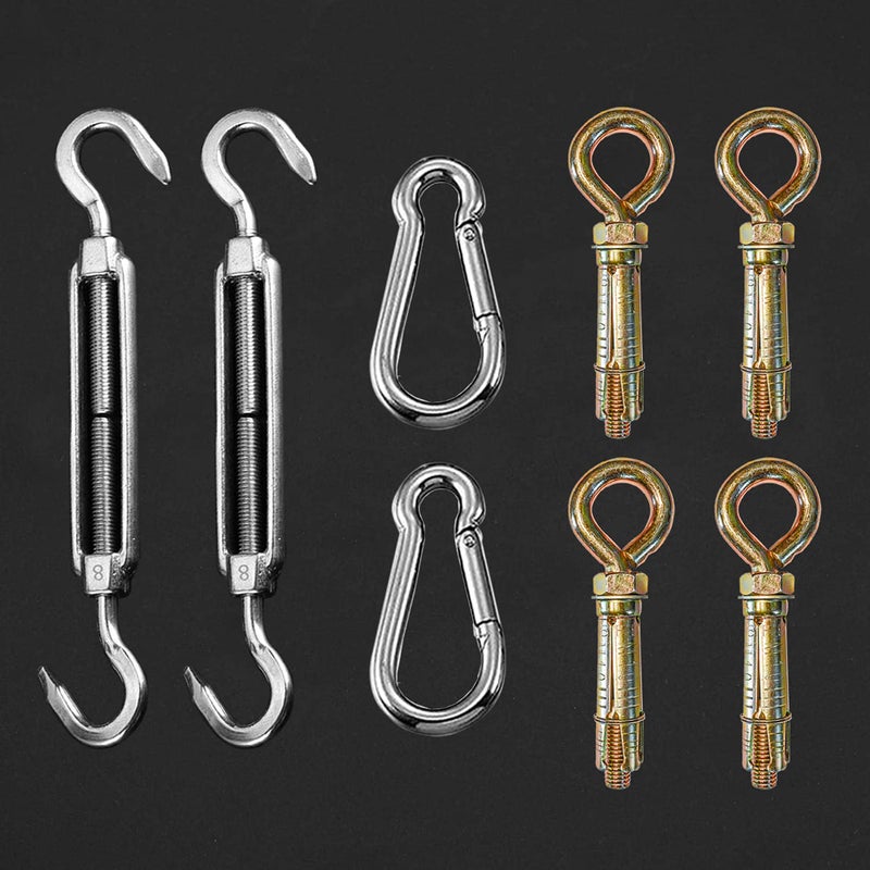 HIPPO Shade Sail Hardware Kit Brass Wall Fasteners SS 304 Turn Buckles SS 304 Snap Hooks Ideal for Rectangle Shade Sail HW Kit with Snap Hook - Image 1