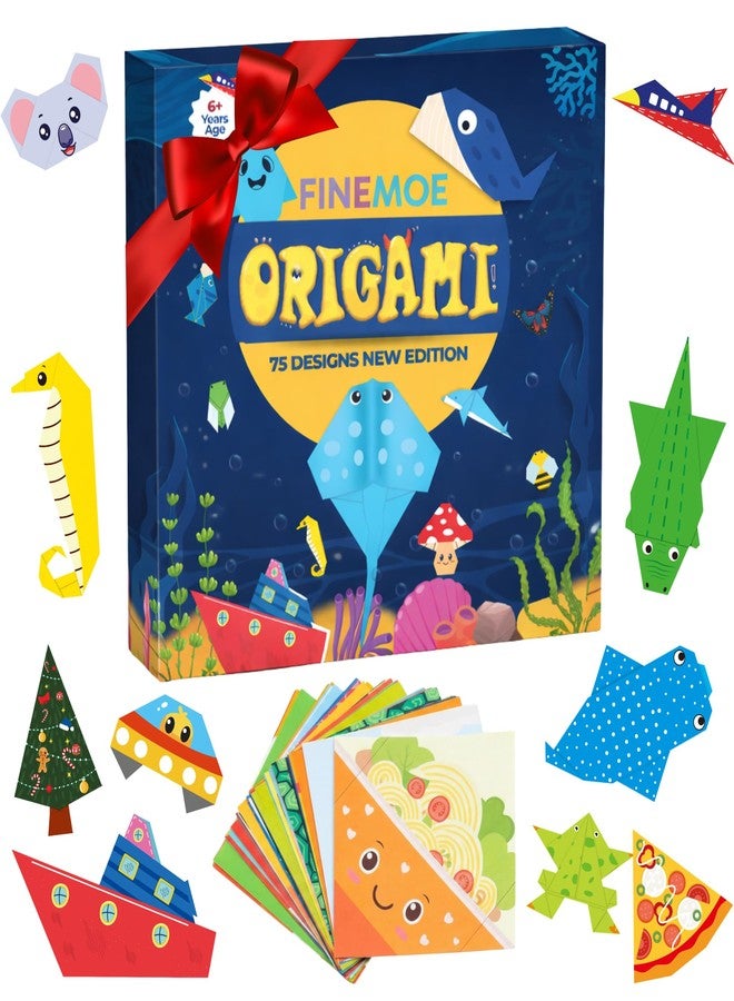 FINEMOE 150 Origami Paper with Instruction Book for Kids - Craft Paper Sheets with 75 Design, 18x18 cm DIY Art Colour Paper for Craft Kit Set, Origami Sheets Activity, Birthday Gift for Girls & Boys - Image 1