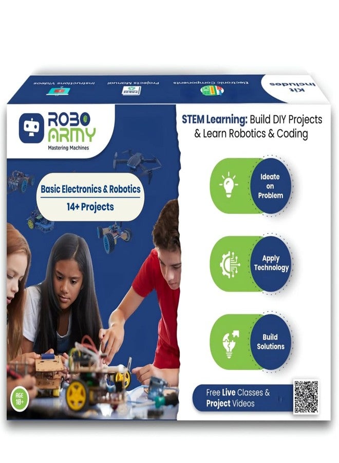Roboarmy Robotics Kit for Class 5-6| 14+ DIY STEM Projects: Line Follower, Smoke Detector, Automatic Light & More | Hands-On Learning with Guide & Video Tutorials | for Age 10+ | Robokit 1B - Image 1