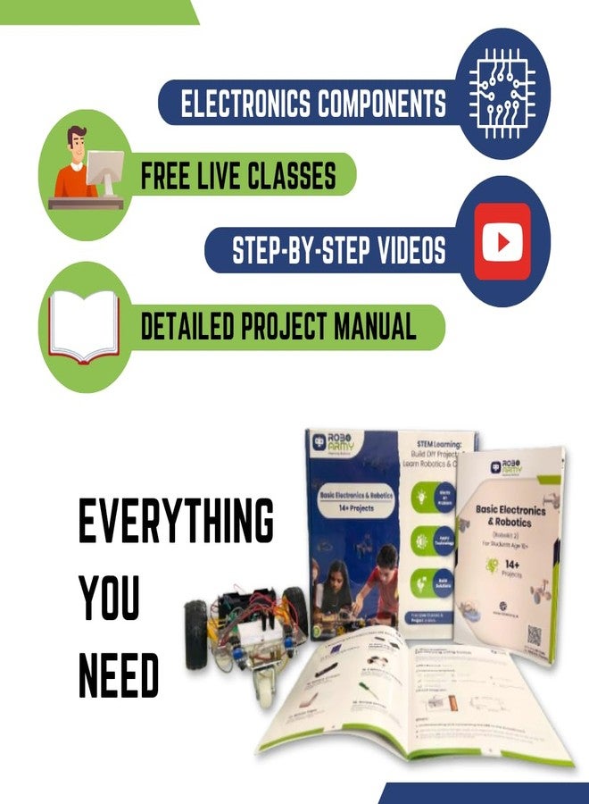 Roboarmy Robotics Kit for Class 5-6| 14+ DIY STEM Projects: Line Follower, Smoke Detector, Automatic Light & More | Hands-On Learning with Guide & Video Tutorials | for Age 10+ | Robokit 1B - Image 3