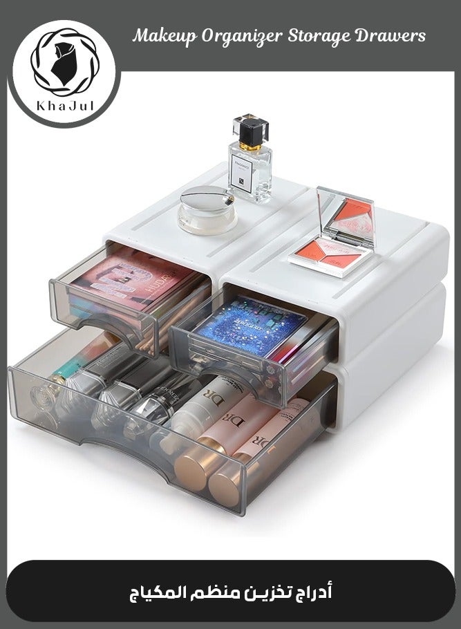 خاجول 3 حاويات تخزين مختلطة مع ادراج بلاستيكية للوادراج ، ادراج تخزين مكتبية قابلة للتكديس للمكتب، منظم الحرف اليدوية (أبيض) - Image 1