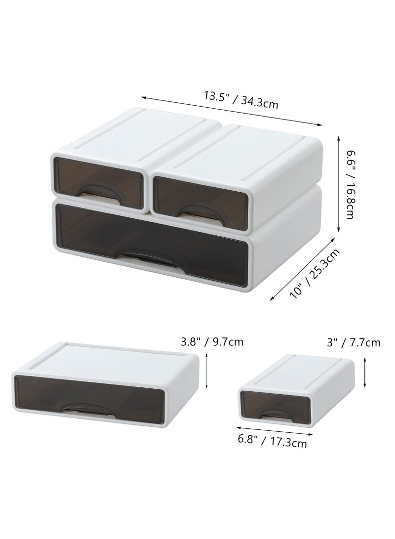 خاجول 3 حاويات تخزين مختلطة مع ادراج بلاستيكية للوادراج ، ادراج تخزين مكتبية قابلة للتكديس للمكتب، منظم الحرف اليدوية (أبيض) - Image 2