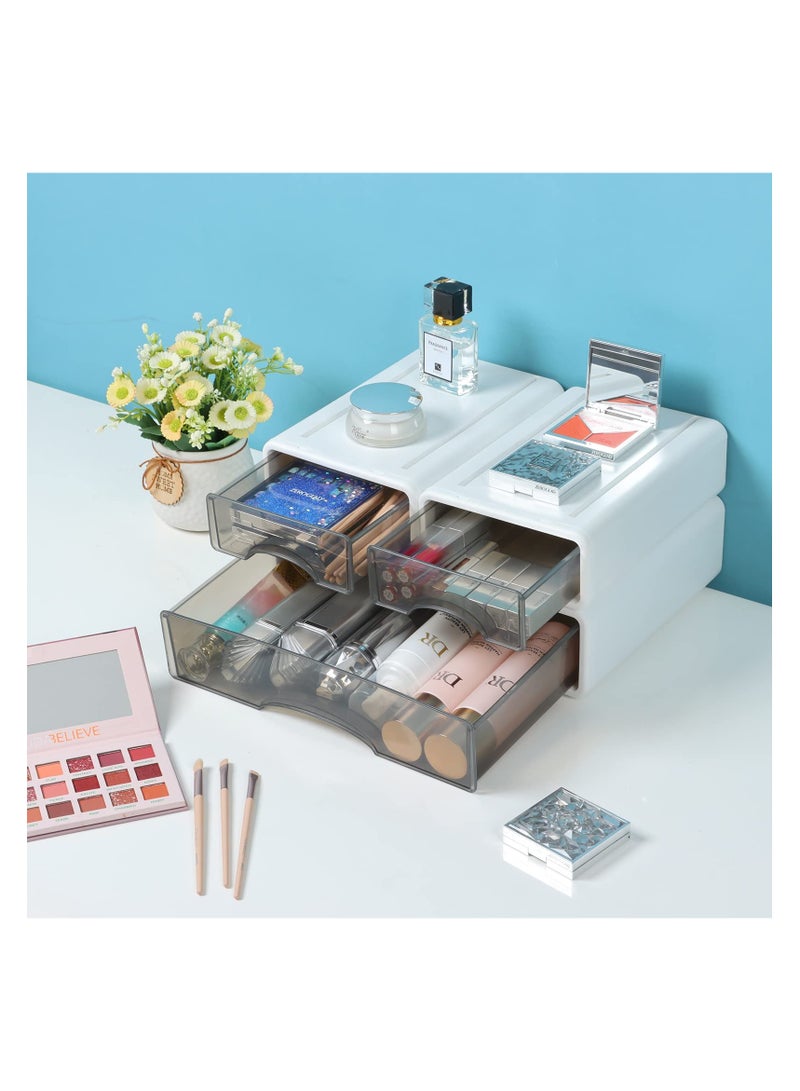 خاجول 3 حاويات تخزين مختلطة مع ادراج بلاستيكية للوادراج ، ادراج تخزين مكتبية قابلة للتكديس للمكتب، منظم الحرف اليدوية (أبيض) - Image 3