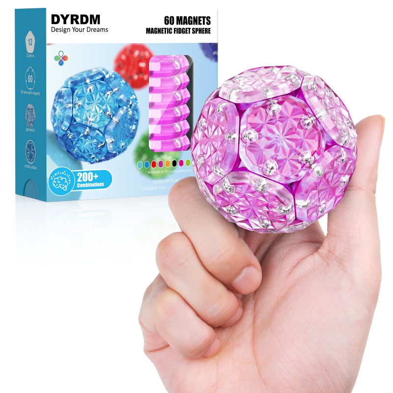 DYRDM Magnetic Fidget Sphere 12 PCS 200 Combinations with Magnet Blocks Magnetic Fidget Toys Sensory Balls Desk Toys for Adults Teens 14 Stress Relief Gift Stocking Stuffers Purple - Image 3