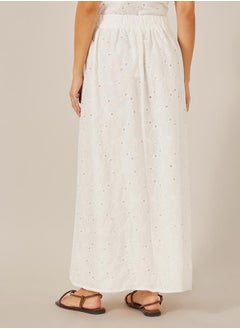 Styli Schiffli A-Line Maxi Skirt with Slit Detail  - Image 4