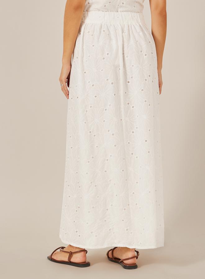 Styli Schiffli A-Line Maxi Skirt with Slit Detail  - Image 4