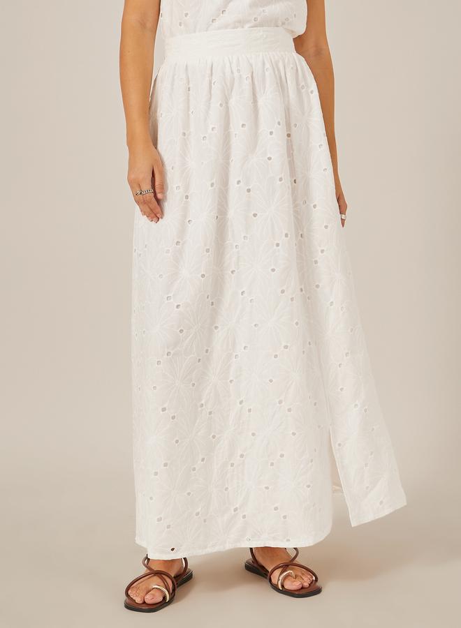 Styli Schiffli A-Line Maxi Skirt with Slit Detail  - Image 2
