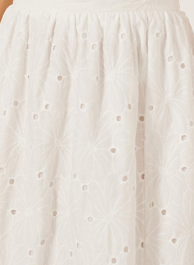 Styli Schiffli A-Line Maxi Skirt with Slit Detail  - Image 3