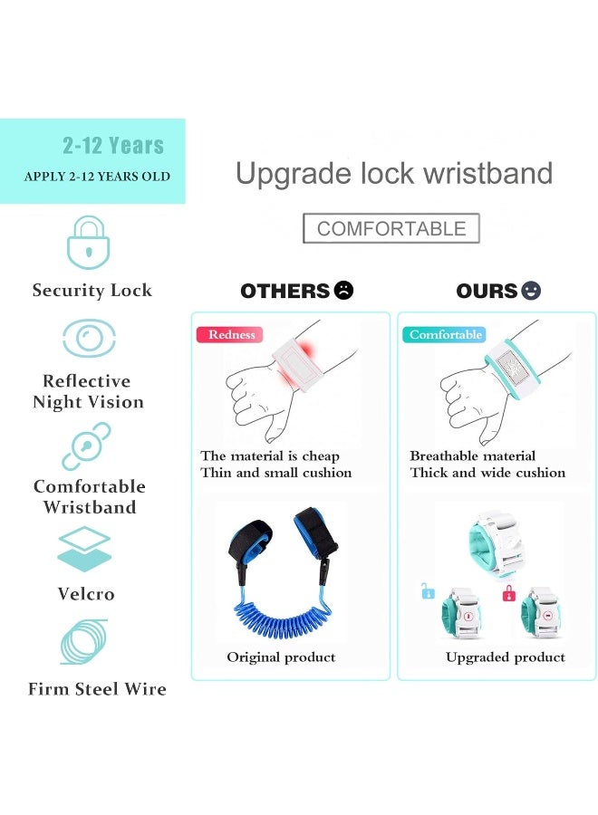 WSZCML Toddler Harness Walking Leash- Child Anti Lost Wrist Link - Child Safety Harness - Upgrade with Reflective(6.5ft) - for Boys and Girls, Not Easy to Open Without Key (Cyan) - Image 2
