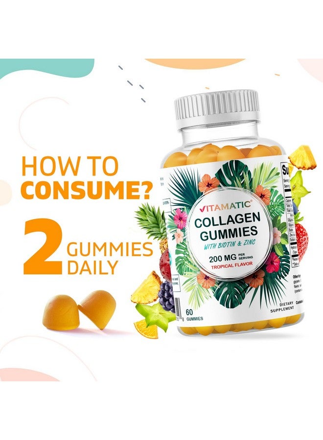 Vitamatic ج gummies كولاجين مائي هيدروليز مع فيتامين C والزنك والبيوتين، 200 ملغ - دعم صحي للبشرة - 60 ج gummy - Image 3