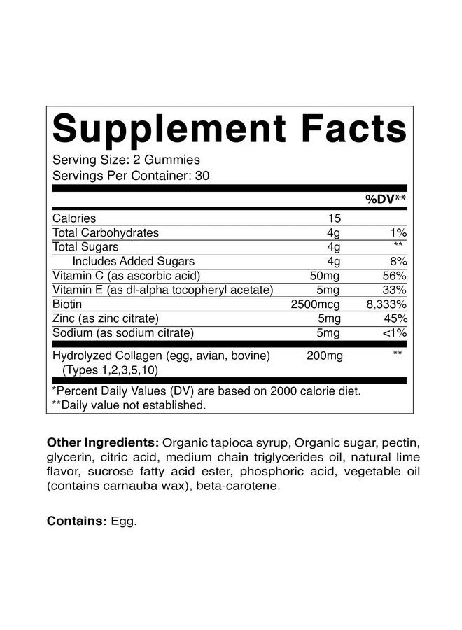 Vitamatic ج gummies كولاجين مائي هيدروليز مع فيتامين C والزنك والبيوتين، 200 ملغ - دعم صحي للبشرة - 60 ج gummy - Image 2