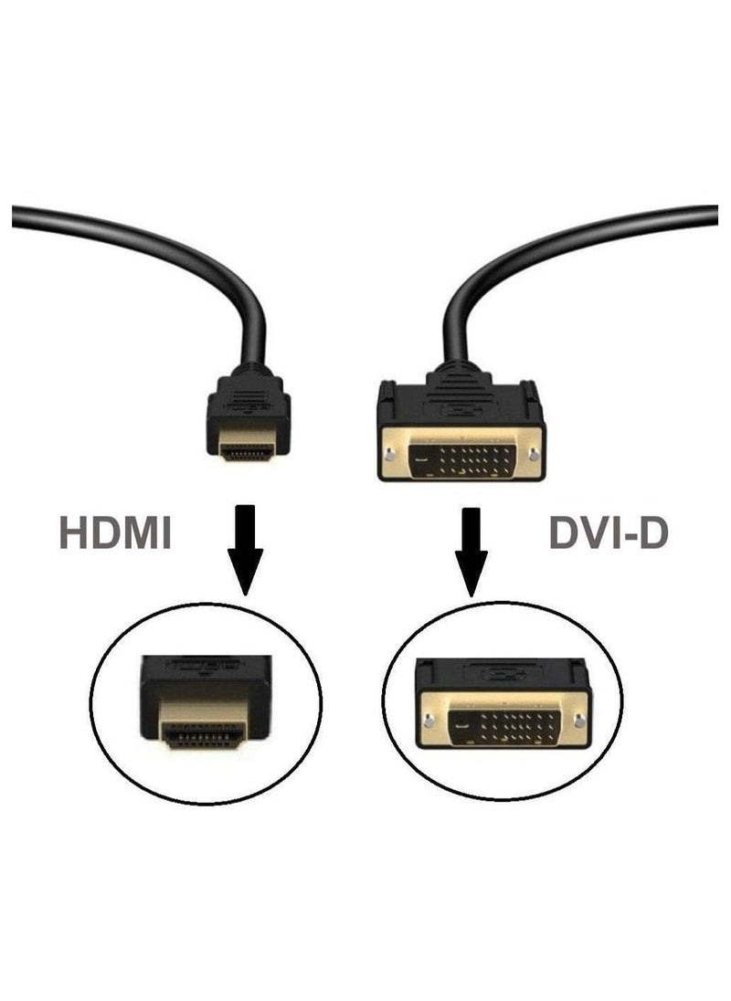 ماركة غير محددة - كابل محول HDMI ذكر الى DVI D سوكت 24+1 دبوس ويدعم شاشات بتقنية FHD بدقة 1080 بيكسل 1.5 متر لشاشة عرض حاسوب و تلفزيون جهاز العرض - Image 1
