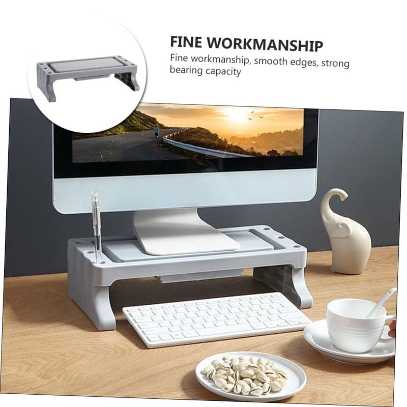 Multifunctional Grey Monitor Stand Riser Elevated Laptop Shelf For Home Office Space Saving Design - Image 4