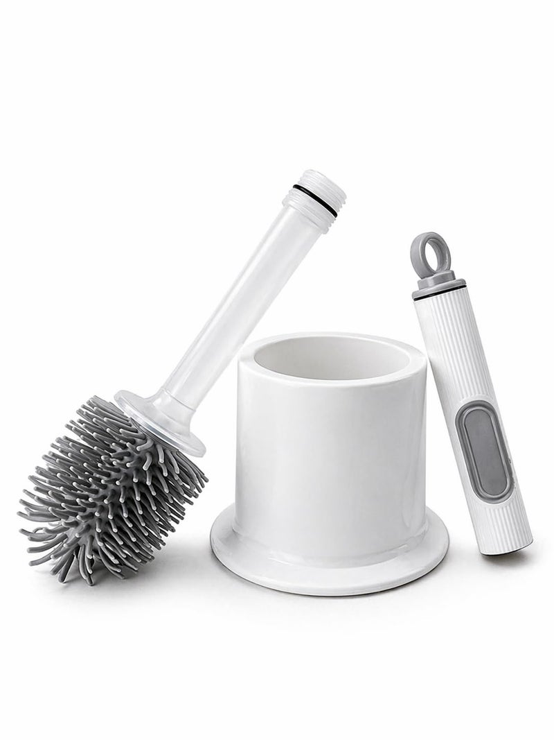Toilet Brush with Soap Dispenser, Silicone Toilet Brush Set with Holder, Built-in Liquid Container, Deep Cleaning Bathroom Brush, Quick Dry Hygienic Design, White – 39cm, White - Image 3