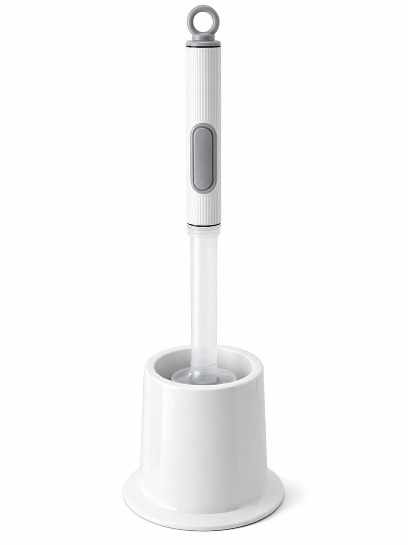 Toilet Brush with Soap Dispenser, Silicone Toilet Brush Set with Holder, Built-in Liquid Container, Deep Cleaning Bathroom Brush, Quick Dry Hygienic Design, White – 39cm, White - Image 1