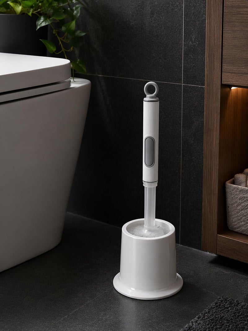 Toilet Brush with Soap Dispenser, Silicone Toilet Brush Set with Holder, Built-in Liquid Container, Deep Cleaning Bathroom Brush, Quick Dry Hygienic Design, White – 39cm, White - Image 5