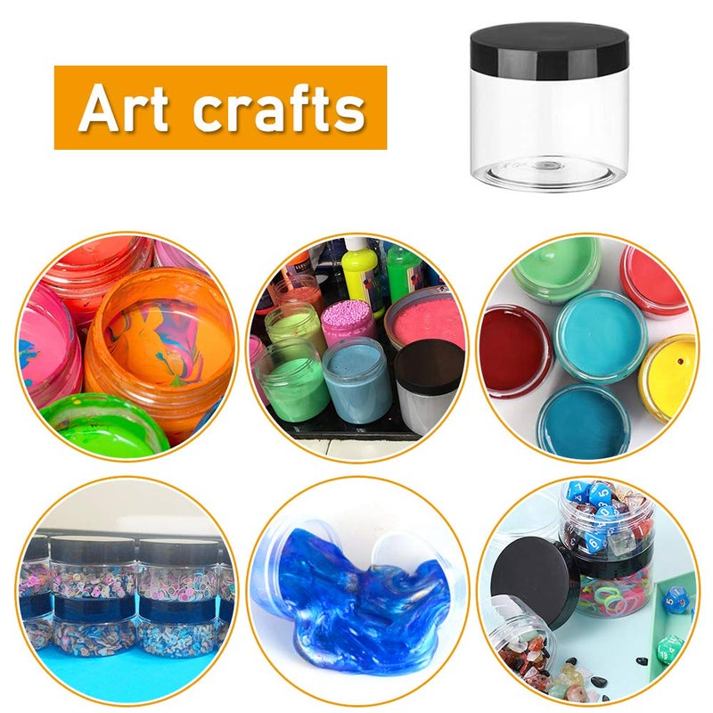 OJYUDD 20 Pack 2 oz Clear Plastic Round Slime Containers,Empty Plastic Storage Jars with Black Lids,Refillable Storage Container for Slime,Cosmetic,Cream,Paint,Jewelry - Image 5
