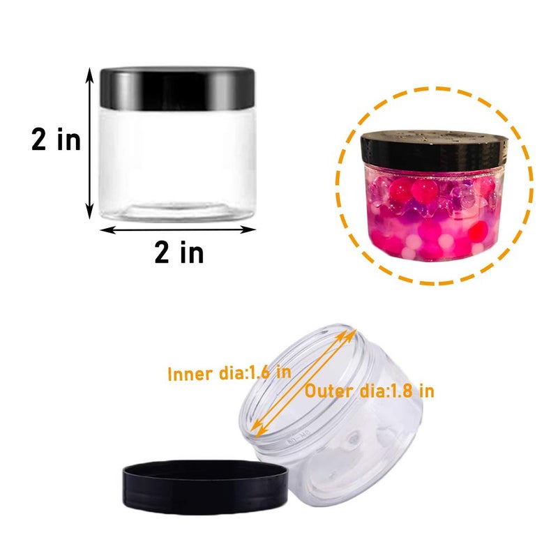 OJYUDD 20 Pack 2 oz Clear Plastic Round Slime Containers,Empty Plastic Storage Jars with Black Lids,Refillable Storage Container for Slime,Cosmetic,Cream,Paint,Jewelry - Image 3