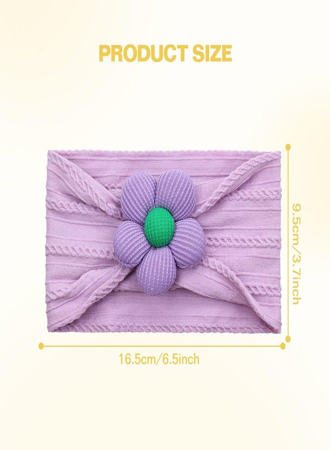 Cinaci 8 Pieces Super Soft Stretchy Baby Girl Wide Headbands with Flower Headwraps Hair Bows Bands Accessories for Baby Girls Newborns Infants Toddlers - Image 2