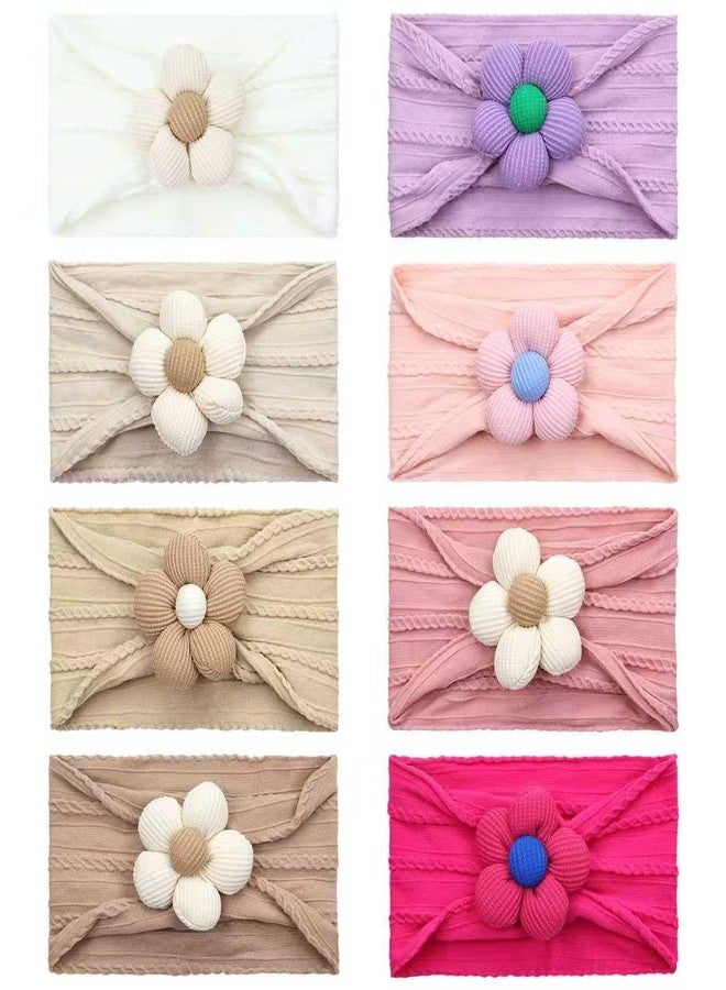 Cinaci 8 Pieces Super Soft Stretchy Baby Girl Wide Headbands with Flower Headwraps Hair Bows Bands Accessories for Baby Girls Newborns Infants Toddlers - Image 1