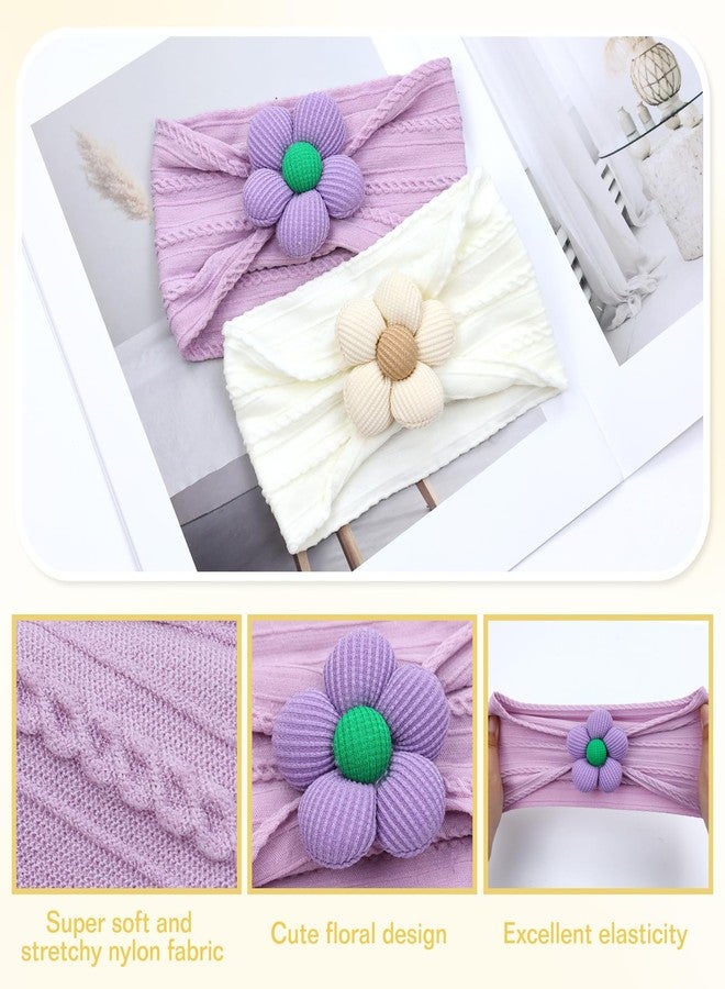 Cinaci 8 Pieces Super Soft Stretchy Baby Girl Wide Headbands with Flower Headwraps Hair Bows Bands Accessories for Baby Girls Newborns Infants Toddlers - Image 3