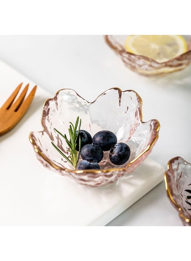 2-Piece Pink Sakura Glass Dessert Bowl Set, Flower-Shaped Small Sauce and Snack Dishes - Image 3
