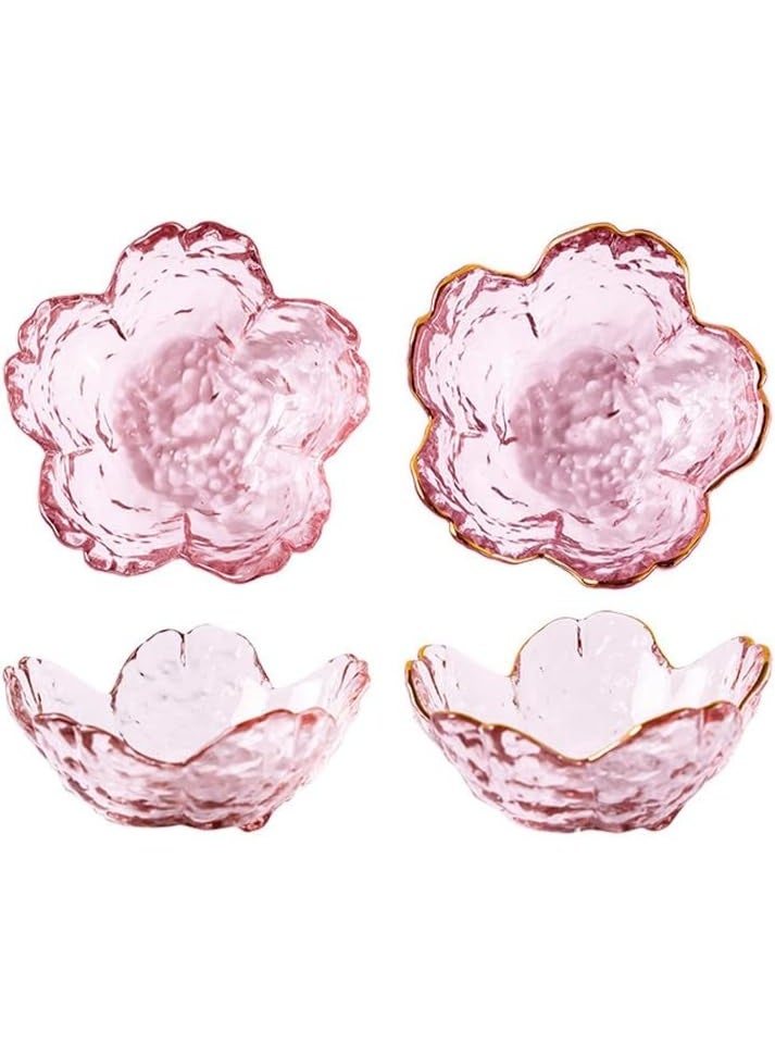2-Piece Pink Sakura Glass Dessert Bowl Set, Flower-Shaped Small Sauce and Snack Dishes - Image 1