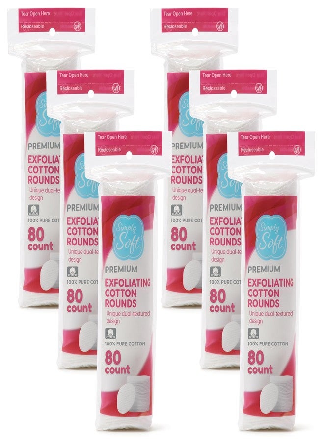 Simply Soft Hypoallergenic Exfoliating Dual Textured Cotton Rounds Pads, 80 Count (Pack of 6) - Image 1