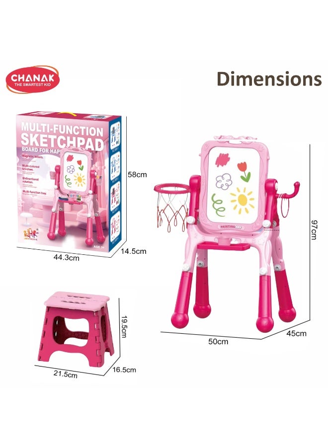 Chanak Upright Long Legged Double Sided Writing Board With Chair For Kids 4-In-1 Magnetic Whiteboard & Chalkboard Set Foldable Easel Stand With Storage Tray (Color As Per Availability) - Image 3