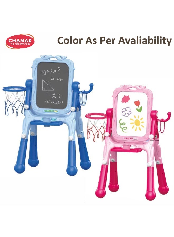 Chanak Upright Long Legged Double Sided Writing Board With Chair For Kids 4-In-1 Magnetic Whiteboard & Chalkboard Set Foldable Easel Stand With Storage Tray (Color As Per Availability) - Image 2