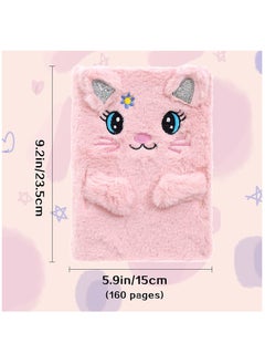 KASTWAVE Plush Cat Diary Notebook, Cute Fluffy Pink Cat Journal Set for Kids Girls Secret Diaries Writing and Drawing,Office Supplies,160 Pages  - Image 2