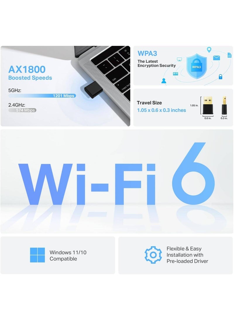 تي بي-لينك تي آي TP-Link Nano USB WiFi 6 Adapter for PC(Archer TX20U Nano)- AX1800 2.4G/5G Dual-Band Wireless Network Transceiver Adapter for Desktop PC, OFDMA, MU-MIMO, WPA3 | Archer TX20U Nano  - Image 2