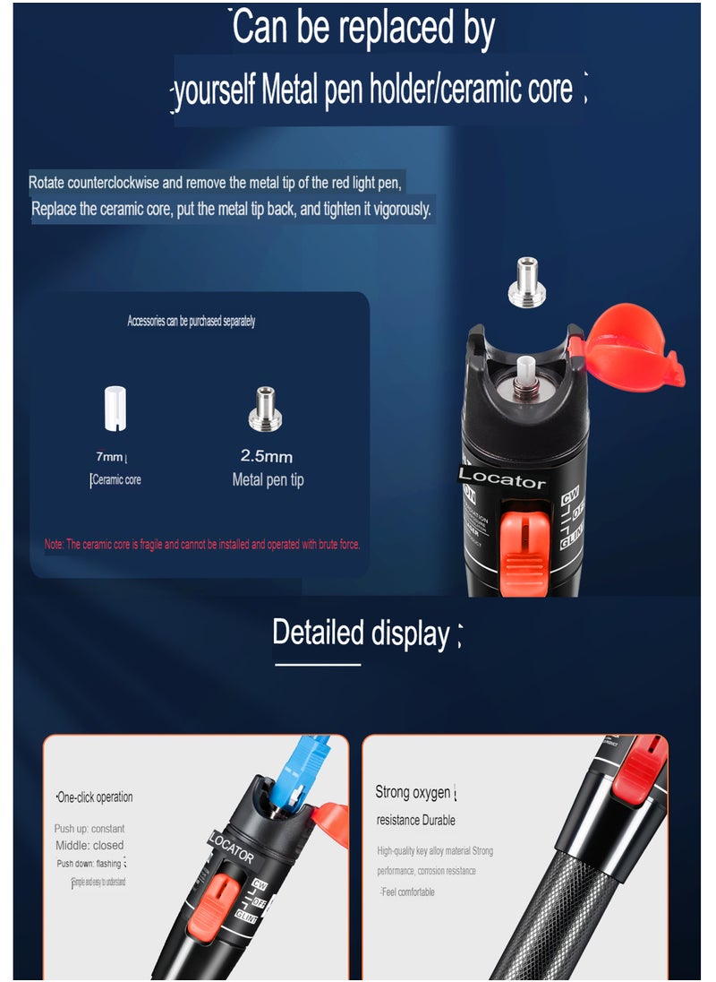 AROAQ Visual Fault Locator, 1-60km Fiber Optic Red Light Pen, Vfl Optical Fiber Cable Fault Tester, Red Light Pen For Network Fiber Cable Test, Fiber Optic Source Tester Detector Meter,(60mw Black)  - Image 2