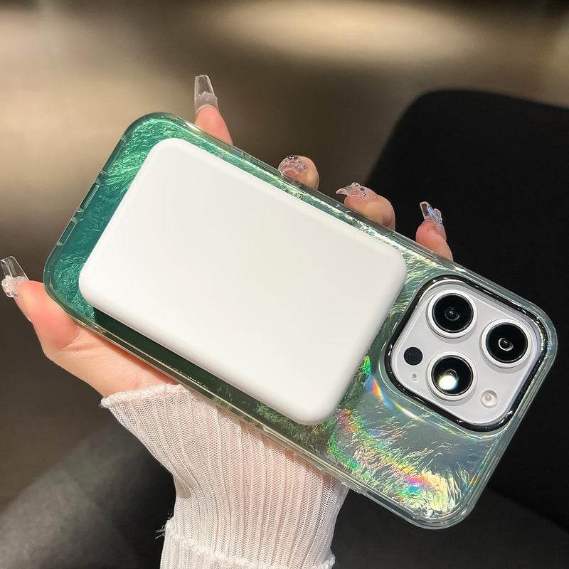 HuHa Protective Cover For iPhone 16 Plating Gradient Glacier Texture MagSafe Phone Case(Silver Blue) - Image 4