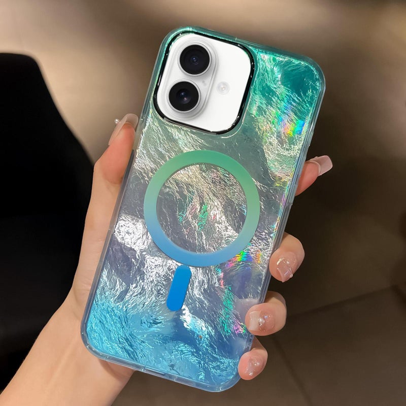 HuHa Protective Cover For iPhone 16 Plating Gradient Glacier Texture MagSafe Phone Case(Silver Blue) - Image 1