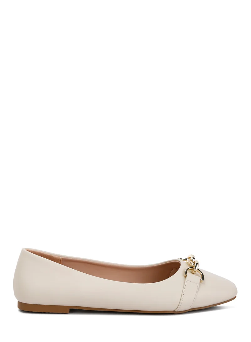 London Rag Embellished Flat Ballets in ECRU