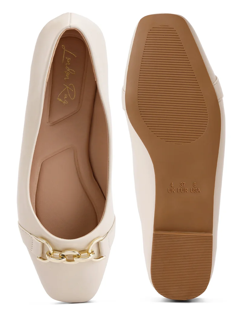 London Rag Embellished Flat Ballets in ECRU