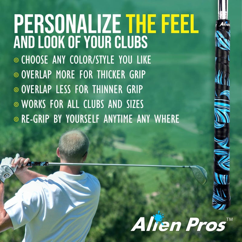 Alien Pros ALIEN PROS Golf Grip Wrapping Tapes (3-Pack) - Innovative Golf Club Grip Solution - Enjoy a Fresh New Grip Feel in Less Than 1 Minute (3-Pack, Blue Waves) - Image 5