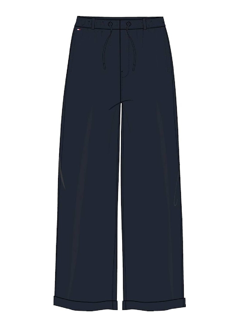 TOMMY HILFIGER - Girls' Wide Leg Trousers - Cotton Blend, Blue - Image 1