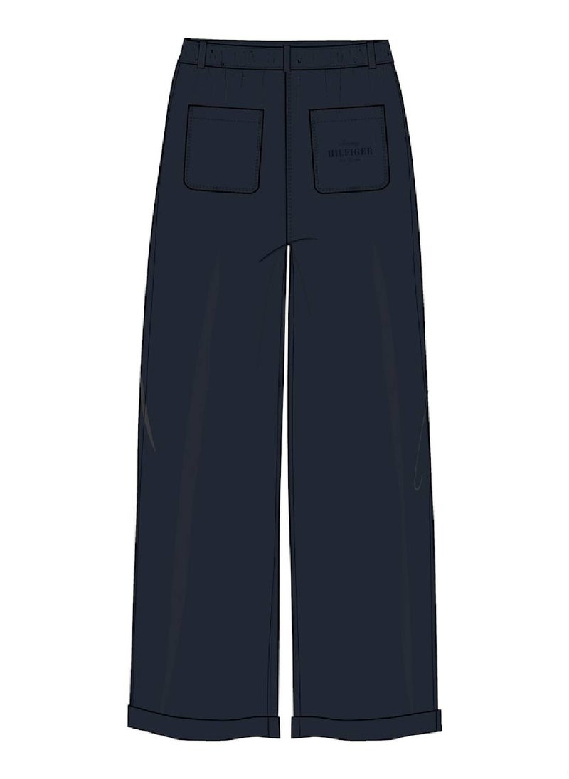 TOMMY HILFIGER - Girls' Wide Leg Trousers - Cotton Blend, Blue - Image 1