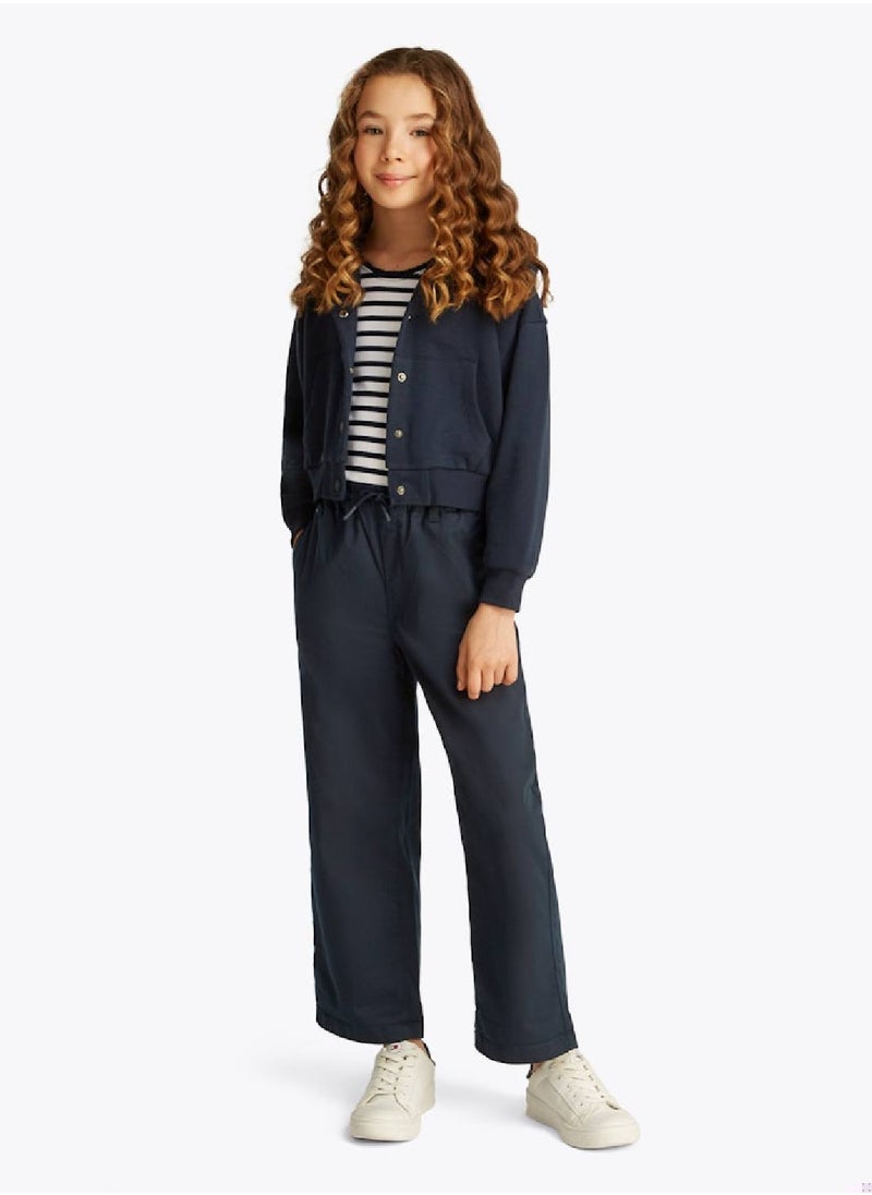 TOMMY HILFIGER - Girls' Wide Leg Trousers - Cotton Blend, Blue - Image 1